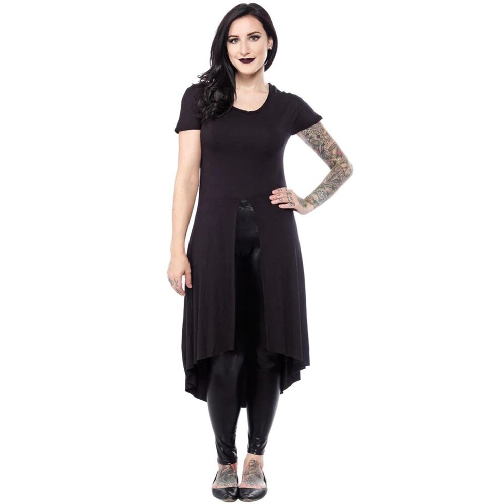 Small - BLACK AND GREIGE Alluvio Front Slit Tunic